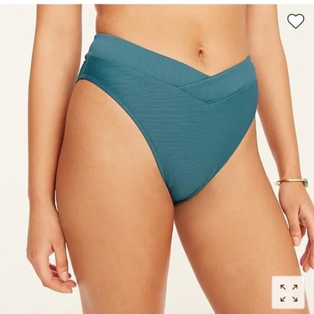 New J. Crew Teal Ribbed Cross Front Cheeky Bikini Swim Bathing Suit Bottom 2X